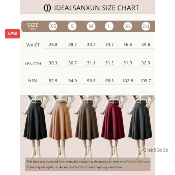 Wool Midi Skirt High Waisted A-Line Pleated Belted Elegant Fall Winter - Picture 8 of 8